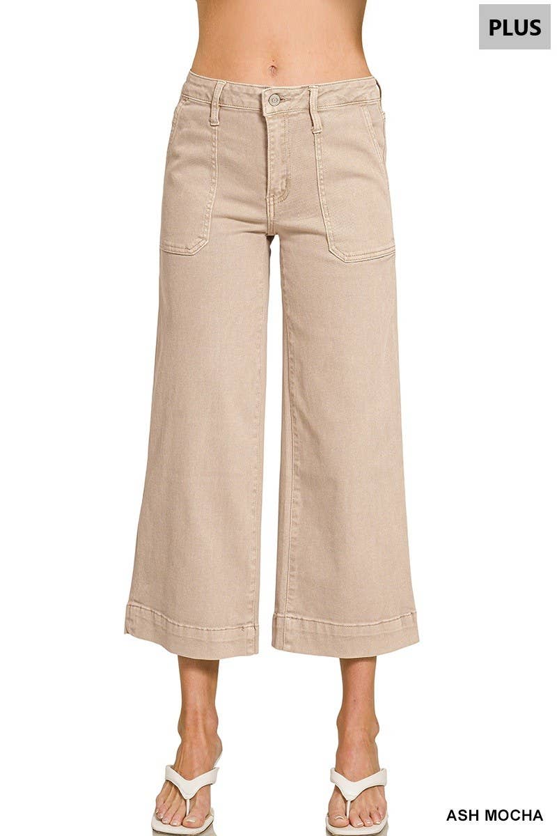 Plus Cropped Wide Leg Color Denim Pants