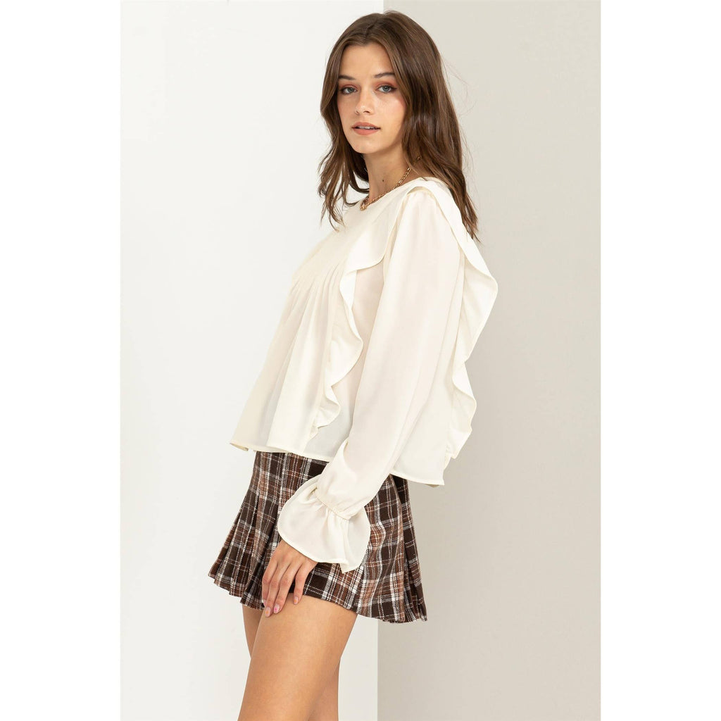 Pintuck Ruffle Detail Woven Blouse