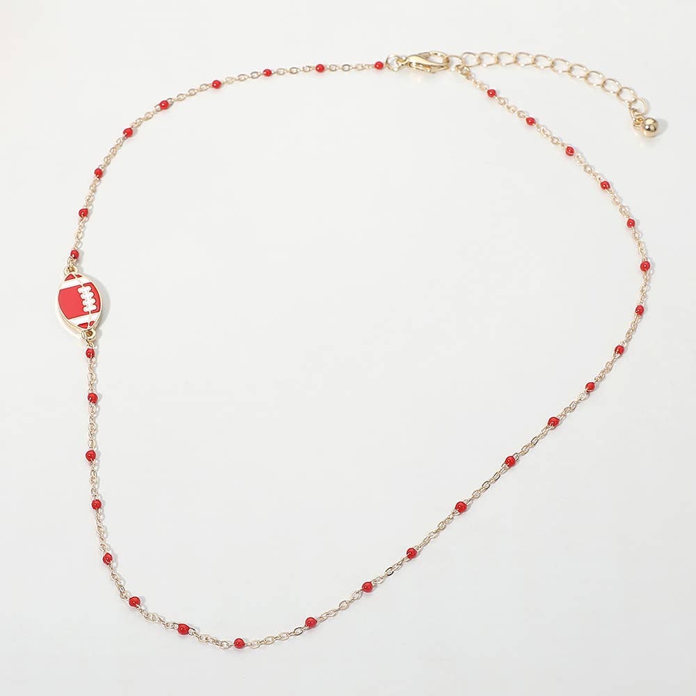 Football Charm Accent Dainty Beaded Game Day Chain Necklace