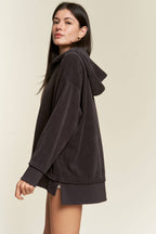 Long Sleeve Button Down Ribbed Hooded Sweatshirt JJT5070