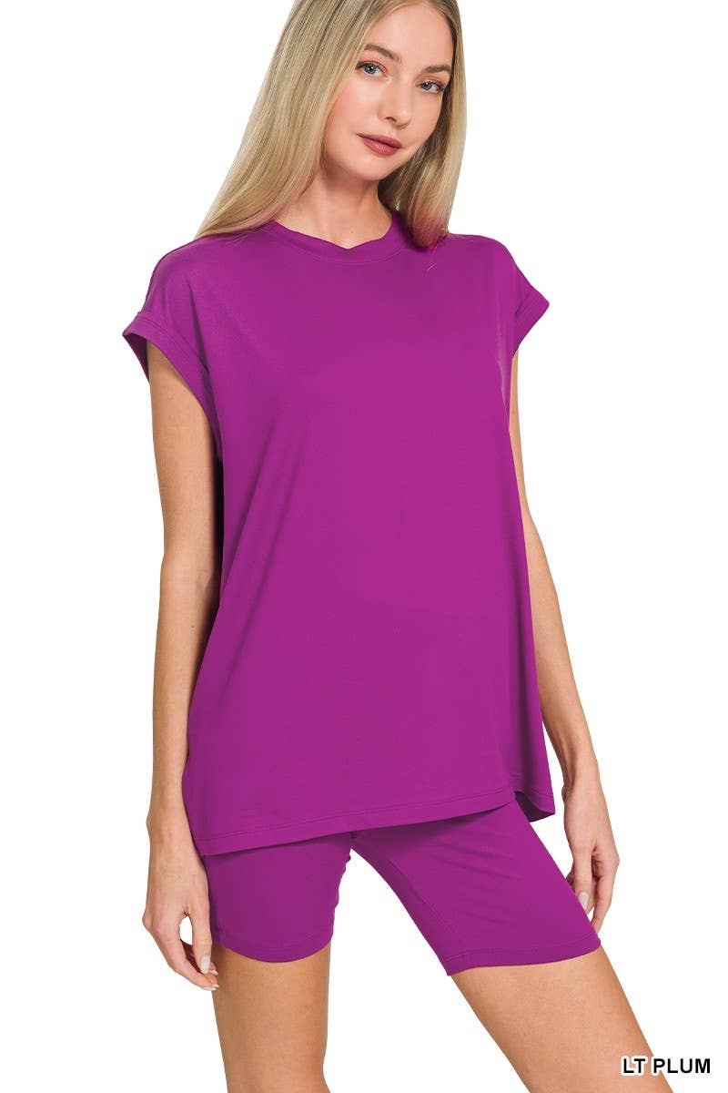 Brushed Dty Microfiber Top And Biker Shorts