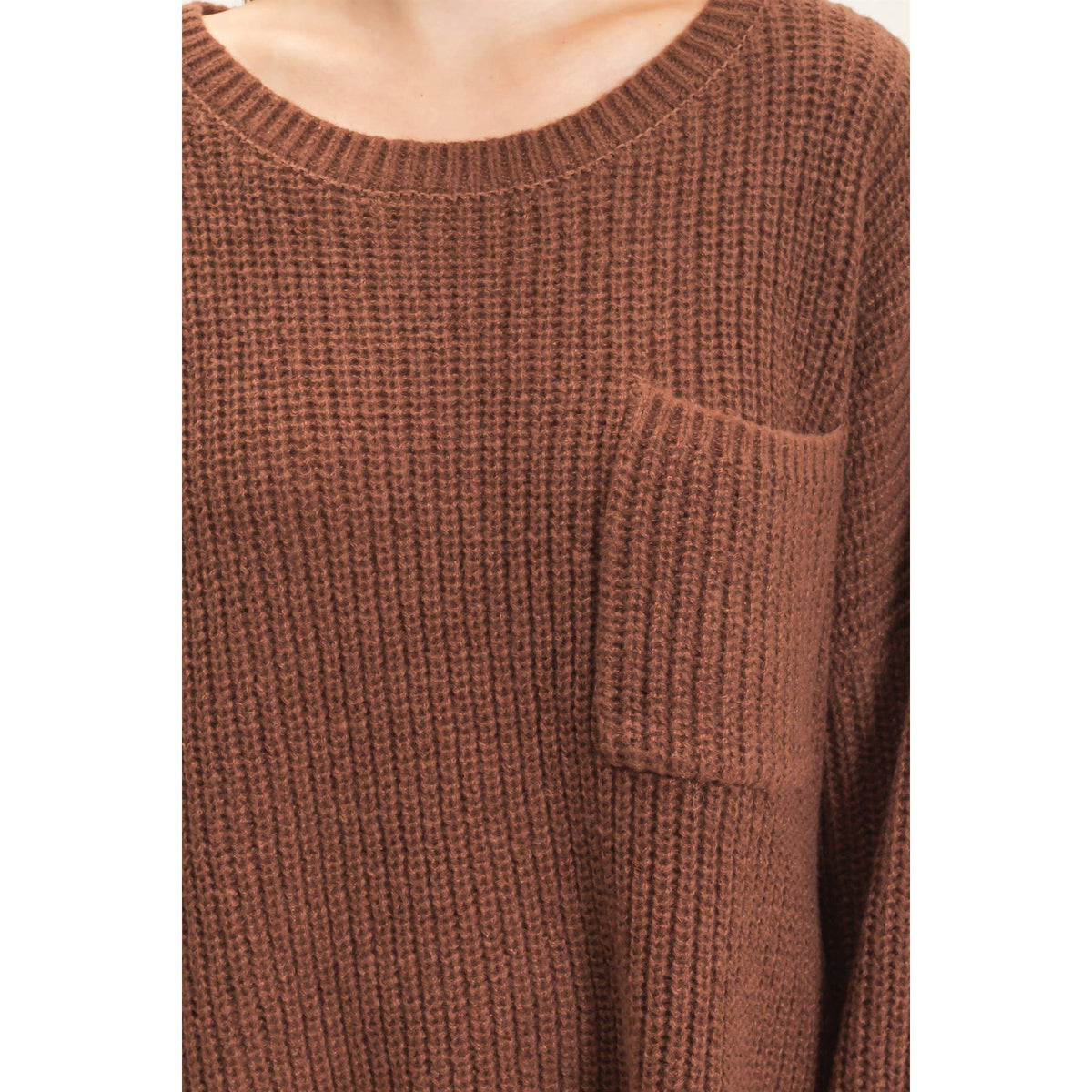 Ribbed Knit Patch Pocket Sweater
