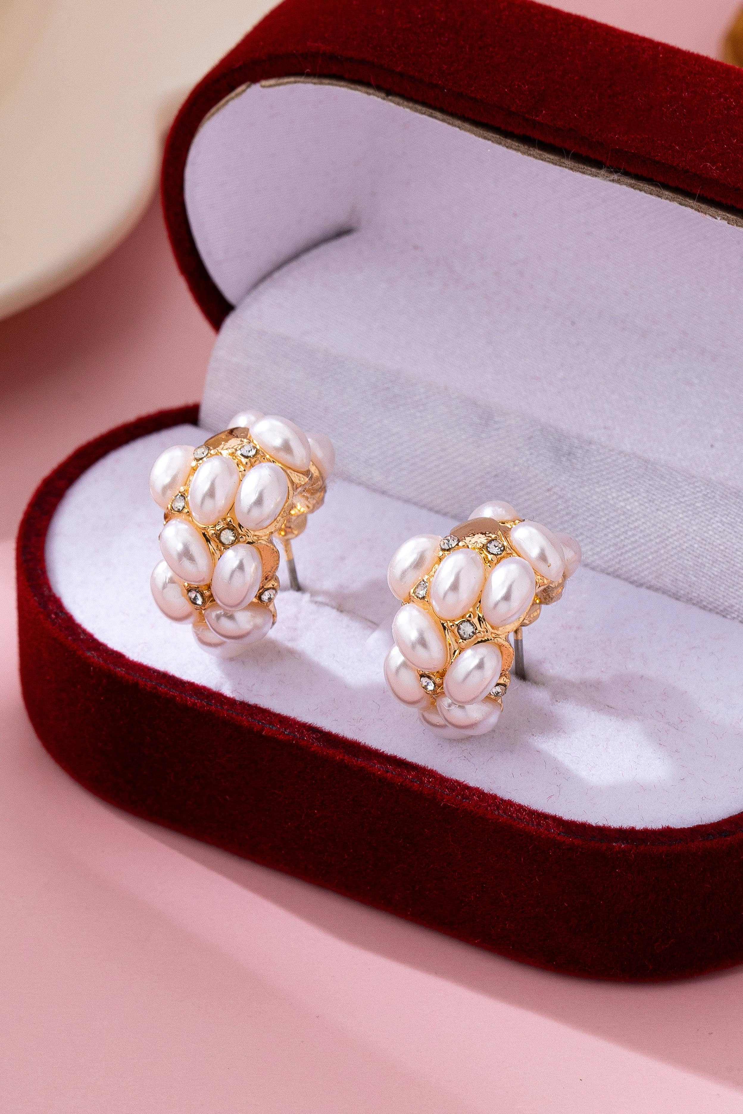 Pearl Cluster Half-Hoop Stud Earrings | 80E61733