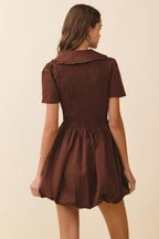 CD06412-Short Puff Sleeve Shirred Bodice Bubble Dress