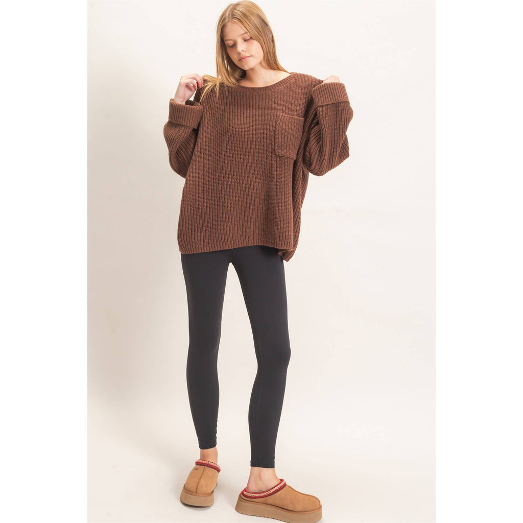 Ribbed Knit Patch Pocket Sweater