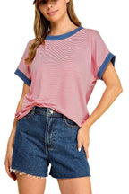 Striped Tee With Contrast Trim Casual Comfort