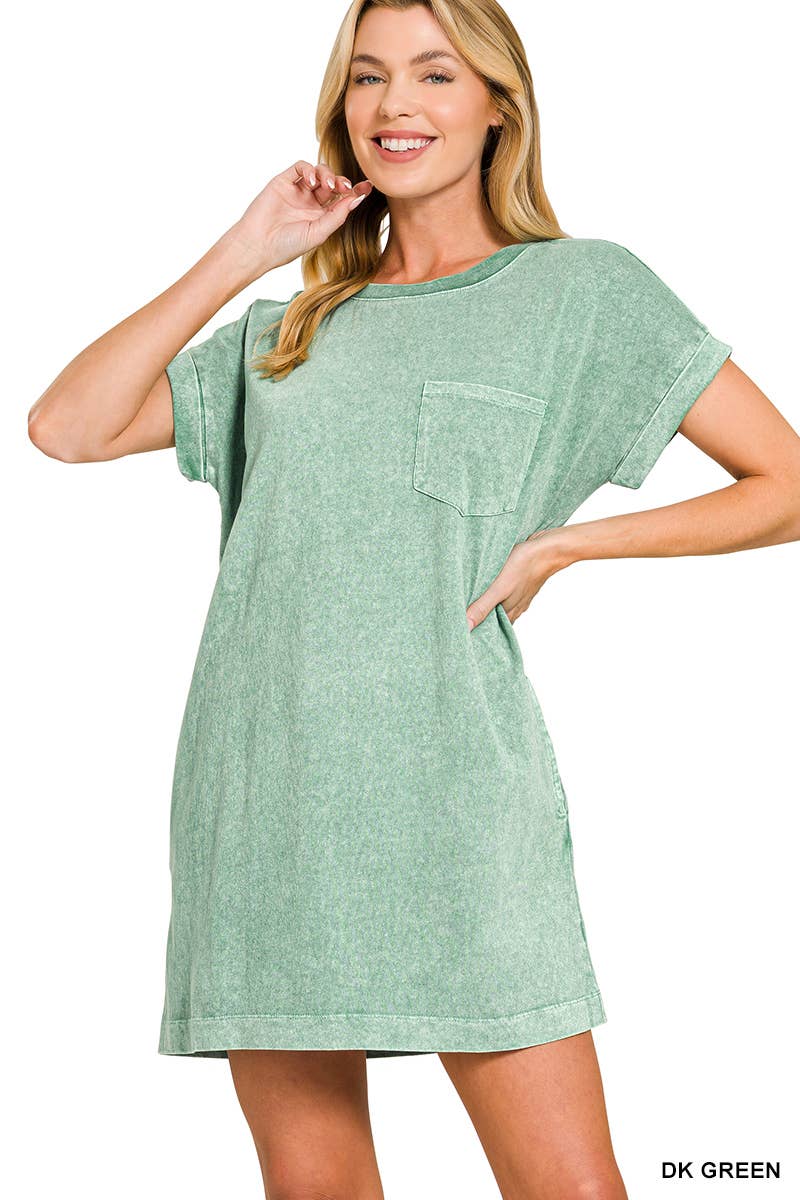 1211 Halo Washed Premium Cotton T Shirts Dress w/ pockets SI-2918