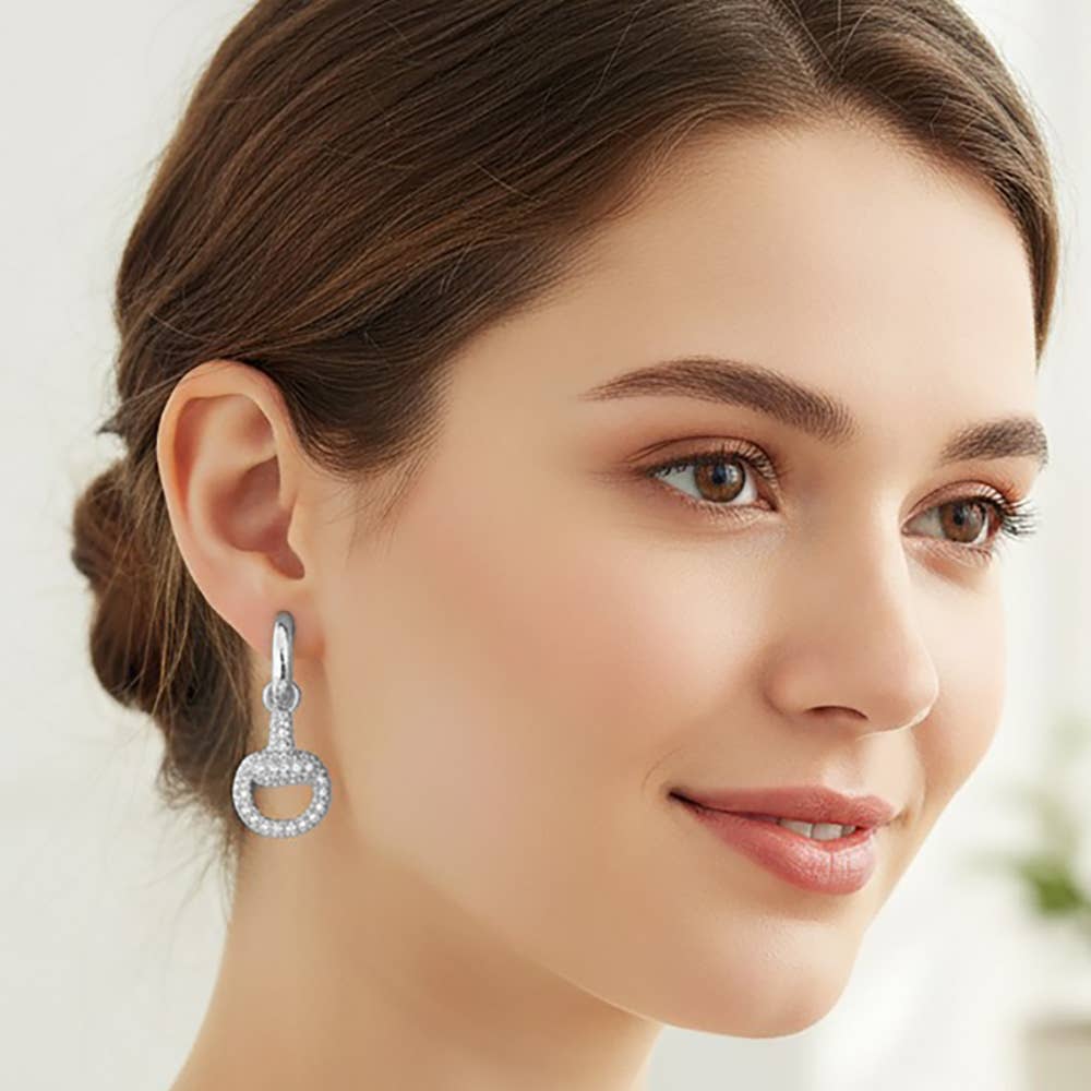 14K Gold Plated CZ Pave Snake Circle Dangle Hoop Earrings