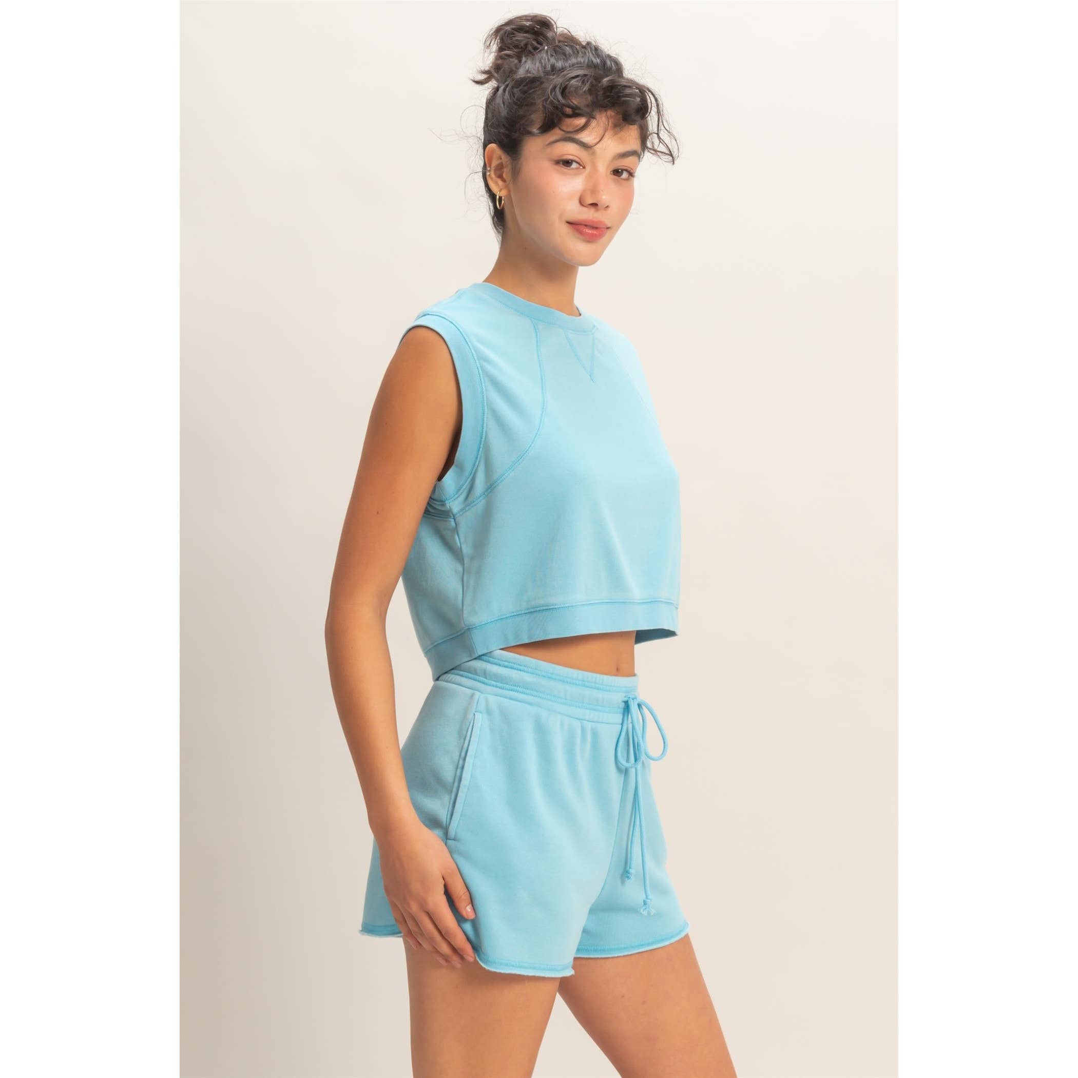 Burnout French Terry Sleeveless Top & Shorts Set