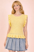 12W3640N-Ruffled Sweater Knit Top