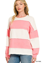 French Terry Color Block Exposed Seam Oversized Top