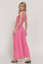 Sleeveless Double V-Neck Surplice Knit Jumpsuit