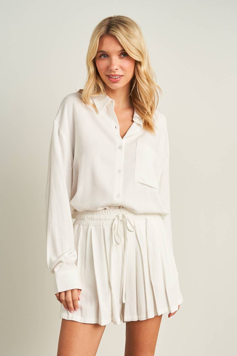7891SET-Button-Down Shirt & Ruffle Shorts Set