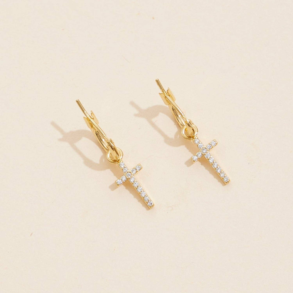 18K Gold Dipped CZ Cross Hoop Earrings