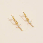 18K Gold Dipped CZ Cross Hoop Earrings