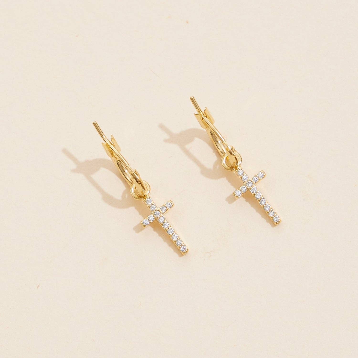 18K Gold Dipped CZ Cross Hoop Earrings