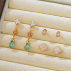 Mixed Clover Rhinestone Stud Drop Trio Earring Set| 80E62676