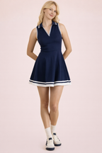 ND32089-Collared Sleeveless Activewear Tennis Dress