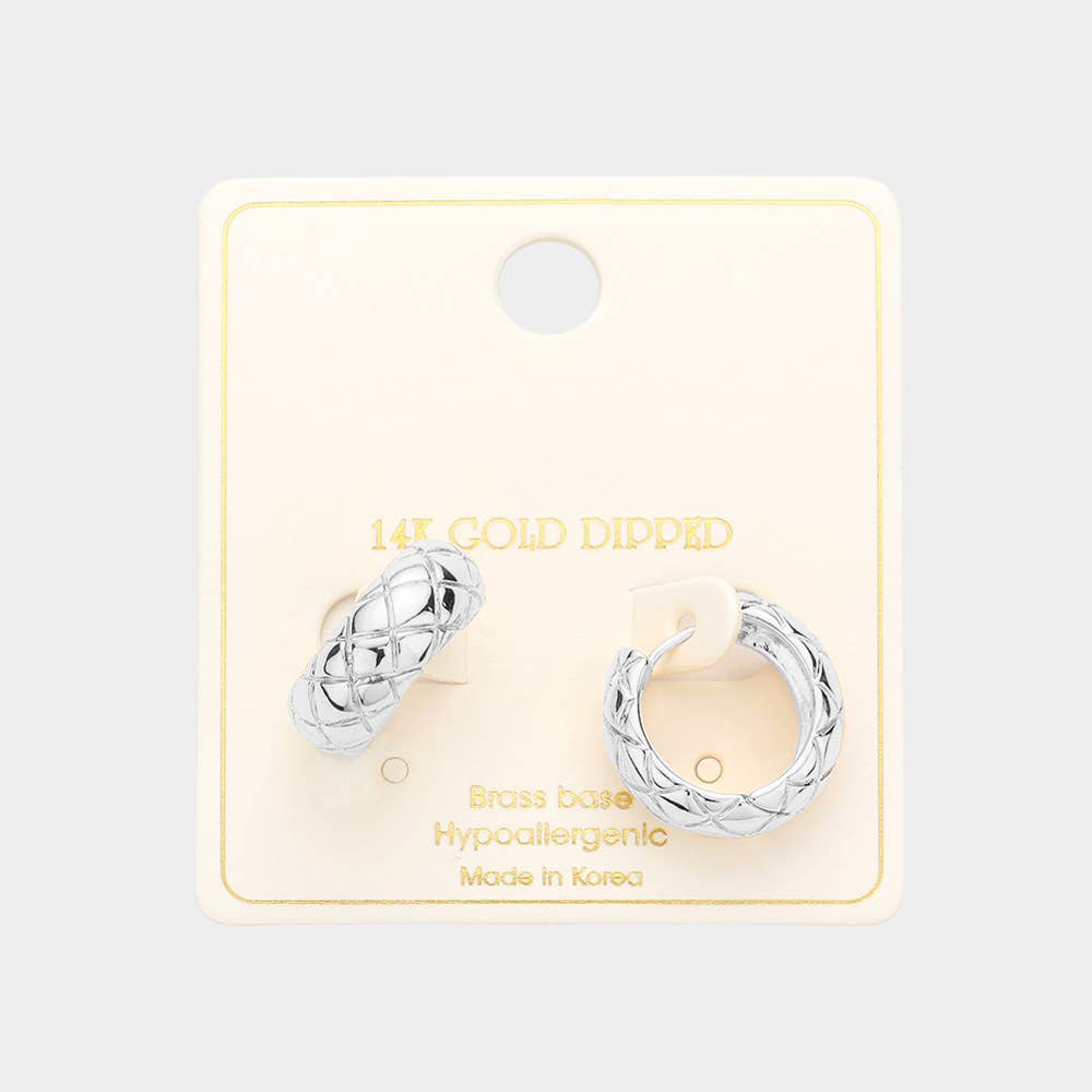 14K Gold Dipped Brass Metal Patterned Huggie Hoop Earrings