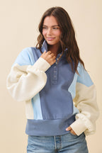 9161HK Collared Colorblock Henley Pullover Sweatshirt