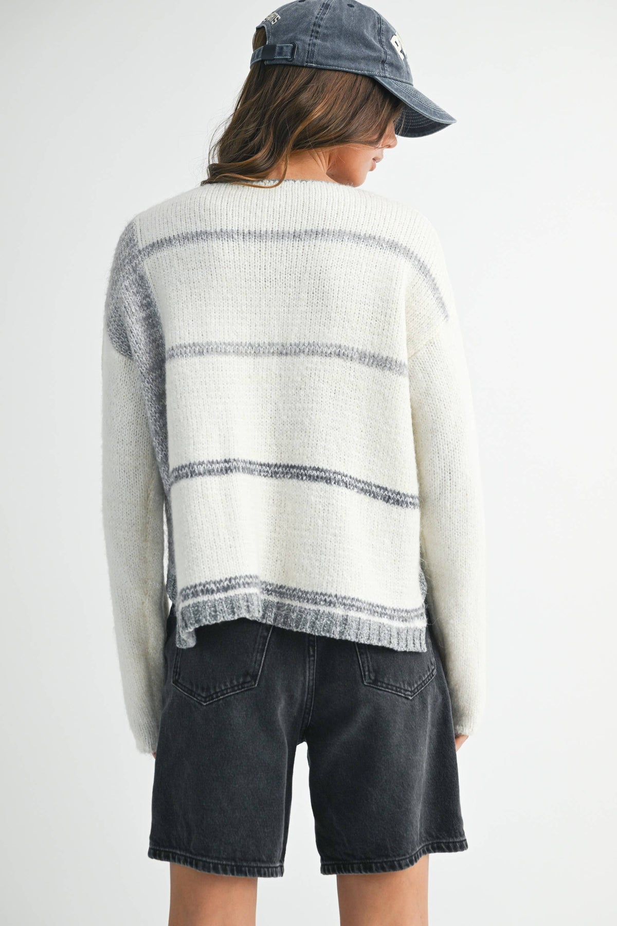 379BK Mona Knit Stripe Pullover Sweater