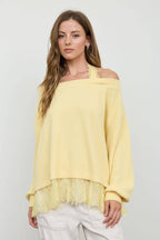 LAYERED HALTER LACE NECK OFF-SHOULDER KNIT TOP