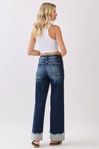 P1554W-DK HIGH RISE STRETCH WIDE LEG W/ CUFFED HEM JEANS