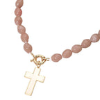 Mother of Pearl Cross Toggle Pendant Beaded Necklace