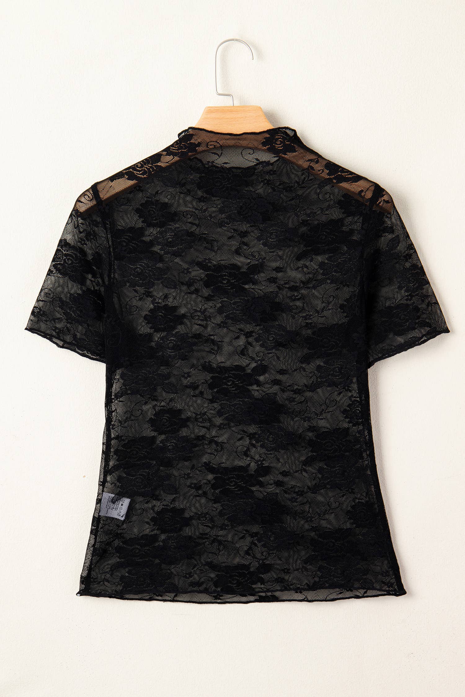 PRETTY BASH Floral Lace Mesh Short Sleeve Sheer Top