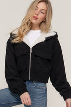Long Sleeve Hoodie Inside Fur Corduroy Zip Up Jacket