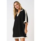 CLOUD KNIT CONTRAST STRIPE POLO MINI SHIRT DRESS