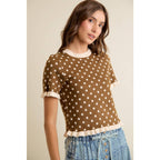 POLKA DOT RUFFLED SHORT SLEEVES SWEATER KNIT TOP