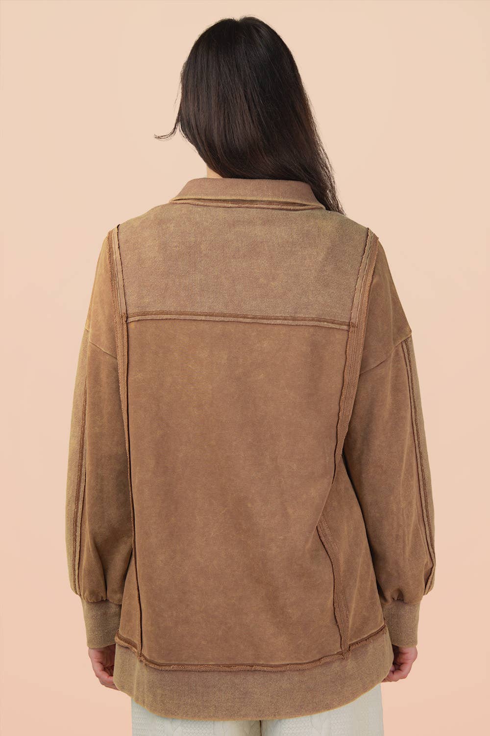NT12365-Half Button Down Oversized Contrast Knit Top