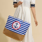 Coastal Chic | Nautical Anchor and Stripe Beach Tote