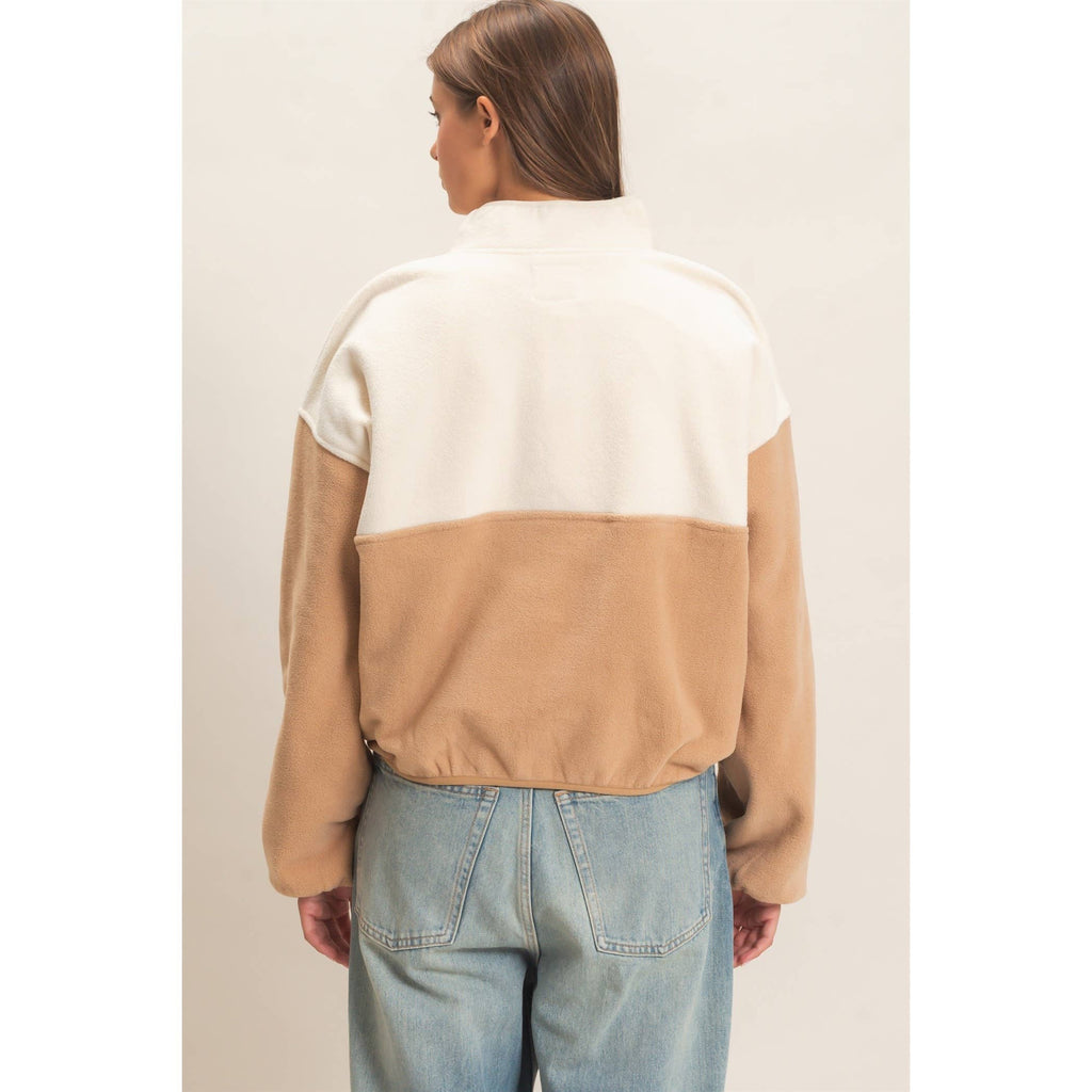 Fleece Color Contrast Half Zip Pullover
