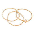 3PCS - Quatrefoil Pearl Metal Ball Beaded Stretch Bracelets
