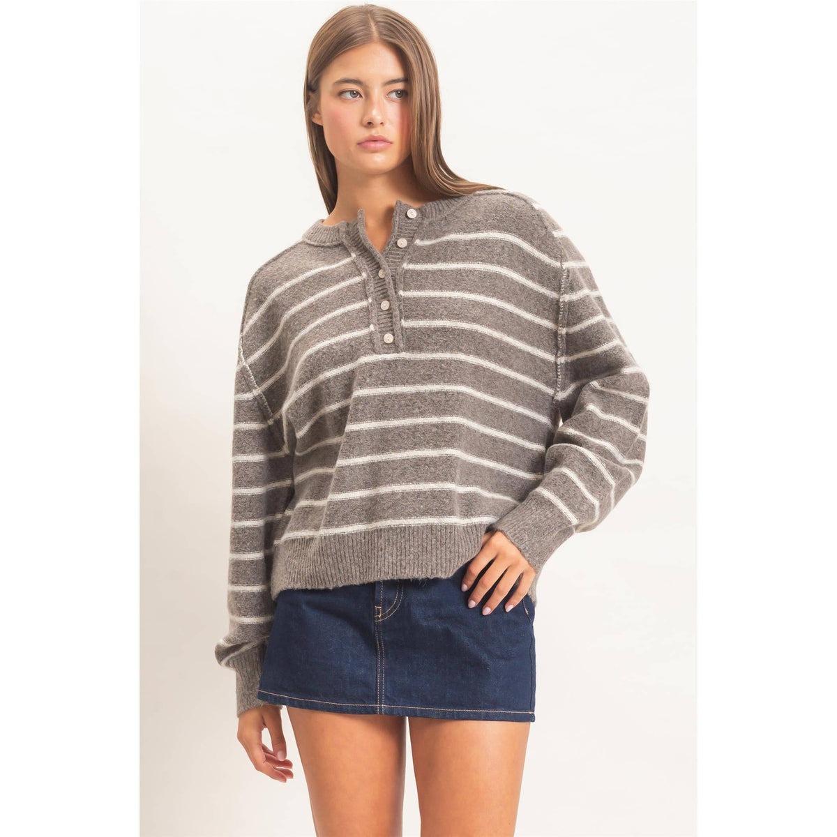 Stripe Henley Sweater