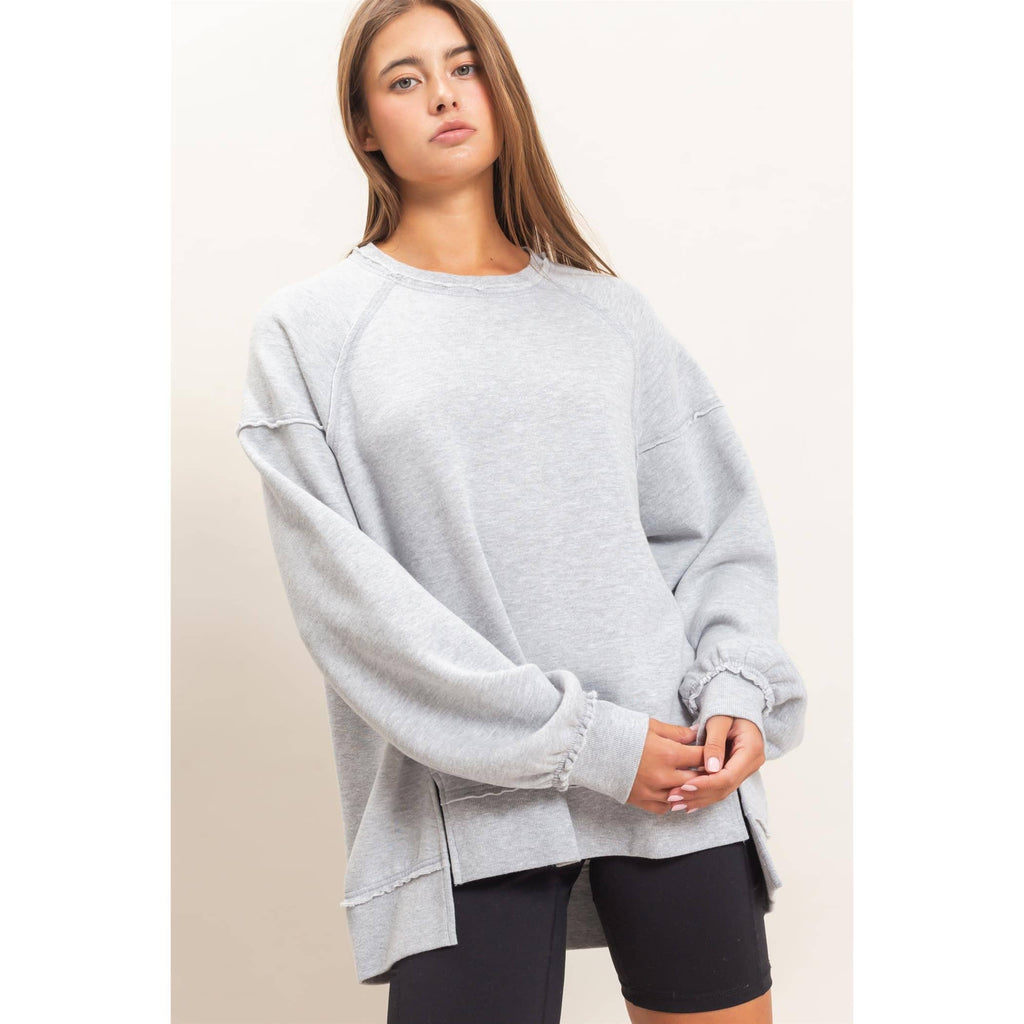 Acid Wash Raw Edge Sweatshirt