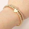 2PCS - Gold Dipped Heart Charm Ball Beaded Stretch Multi Layered Bracelets
