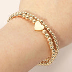 2PCS - Gold Dipped Heart Charm Ball Beaded Stretch Multi Layered Bracelets