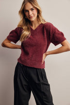 Fuzzy V-Neck Knit Top FSW0105