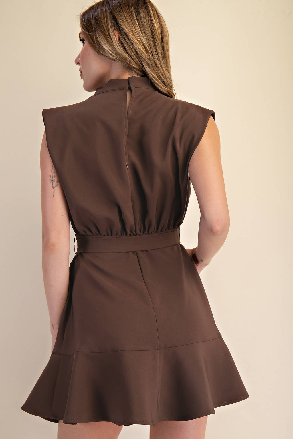 Cowl Neck Sleeveless Waist Tie Mini Dress