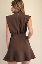 Cowl Neck Sleeveless Waist Tie Mini Dress