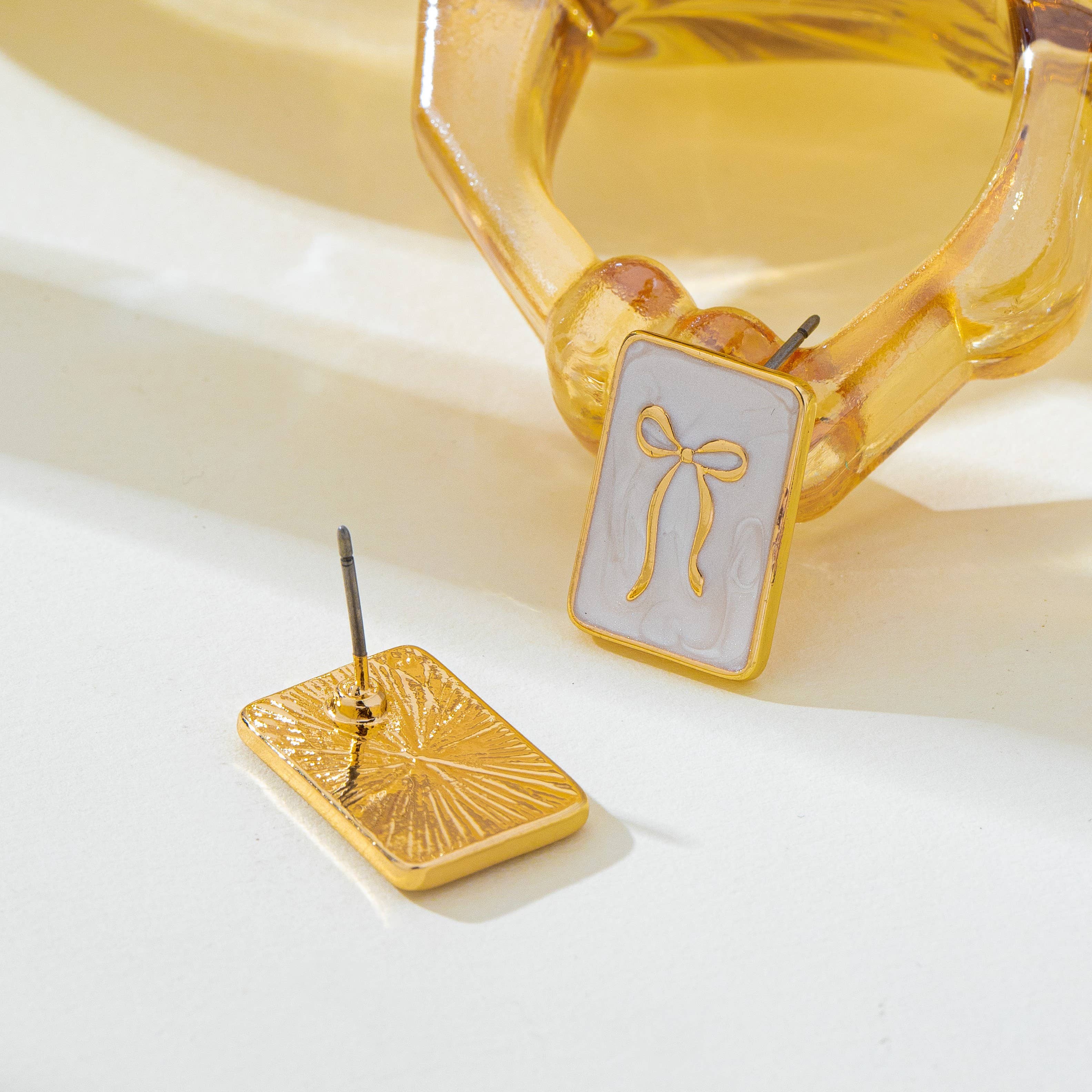 Vintage Enamel & Gold Bow Stud Earrings | 80E62447