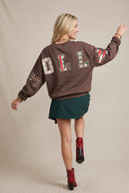 Holly Jolly Patch Mocha Crop Sweatshirt