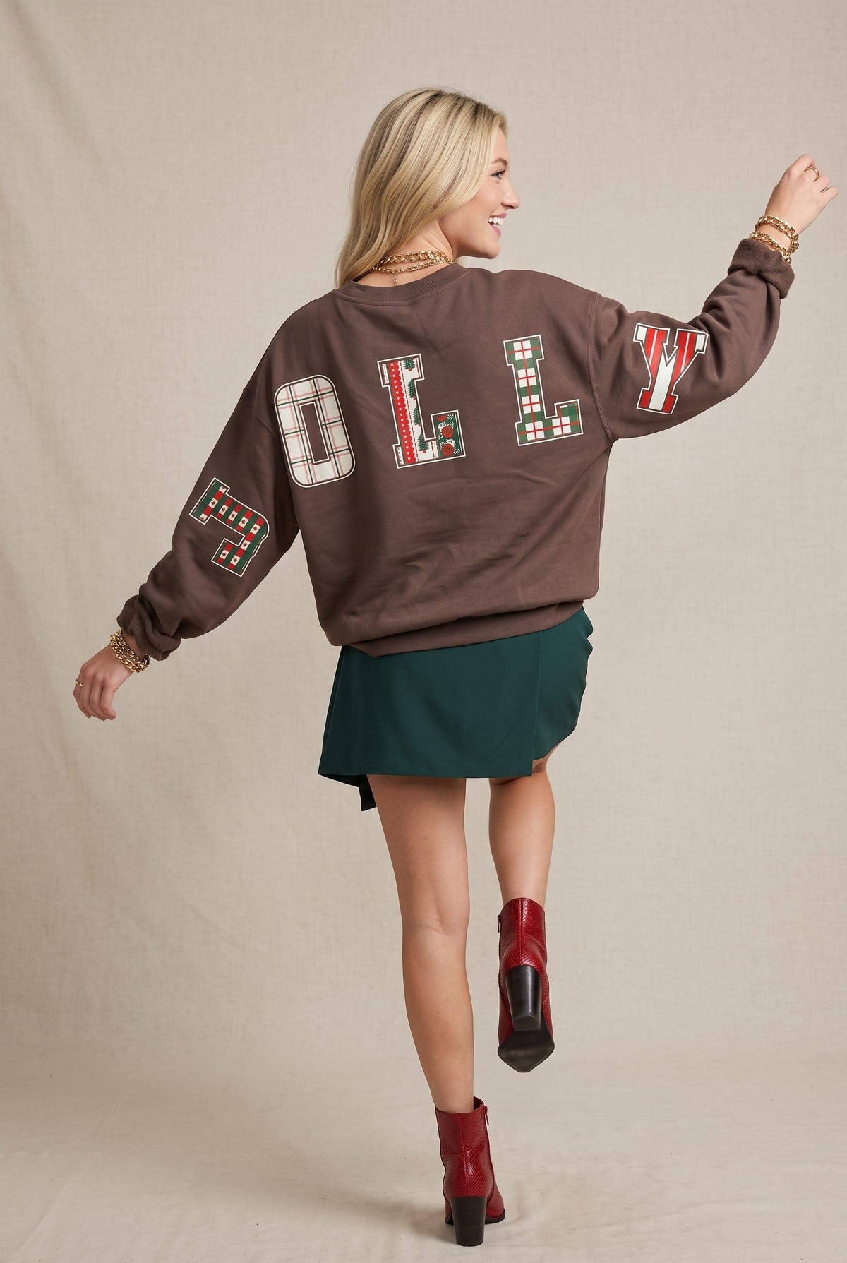 Holly Jolly Patch Mocha Crop Sweatshirt