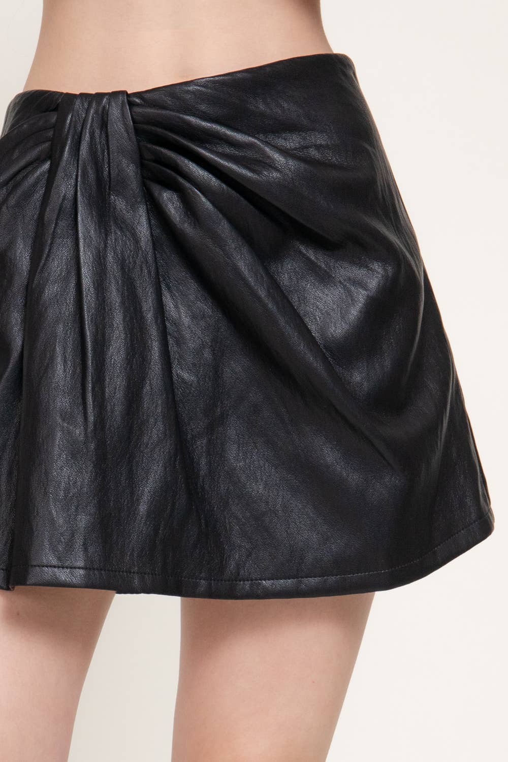 Front Ruched Faux Leather Skort