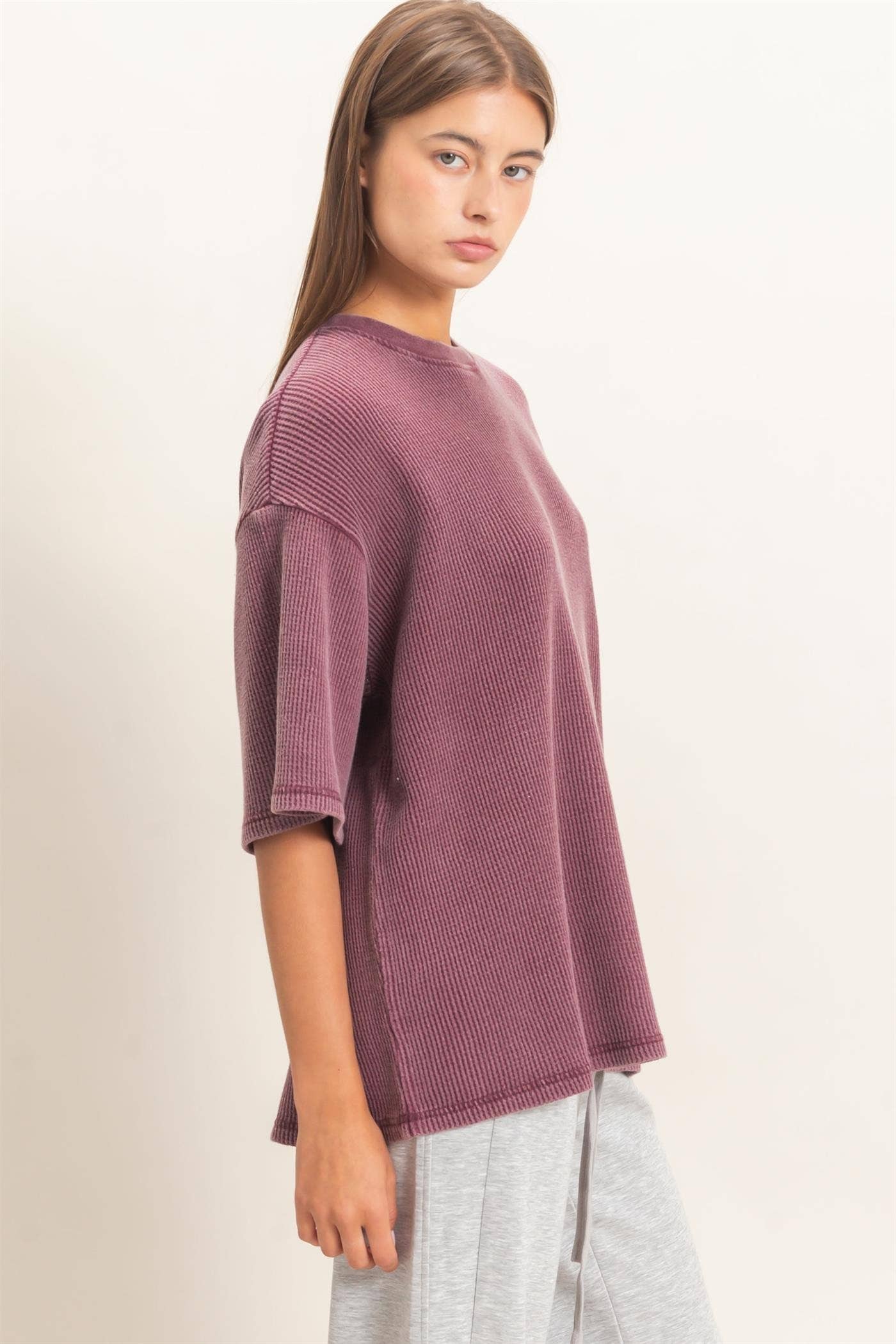 Mineral Wash Waffle Crew Neck Short Sleeve Top