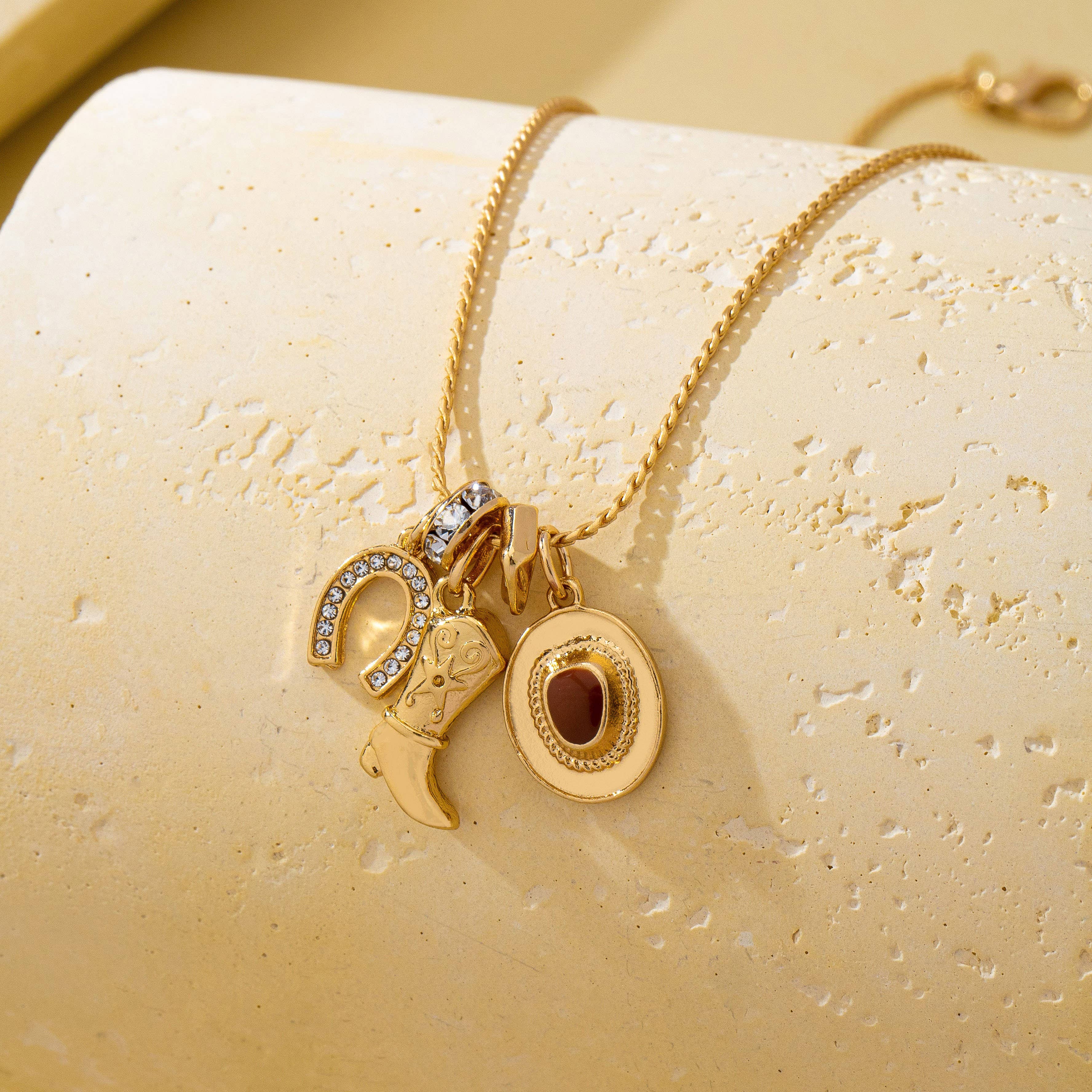 Western Hat Boot Horseshoe Rhinestone Charm Necklace|80N9312