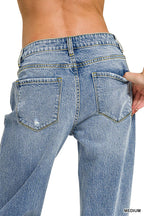 Medium Washed Straight Stretch Denim Pants Zenana